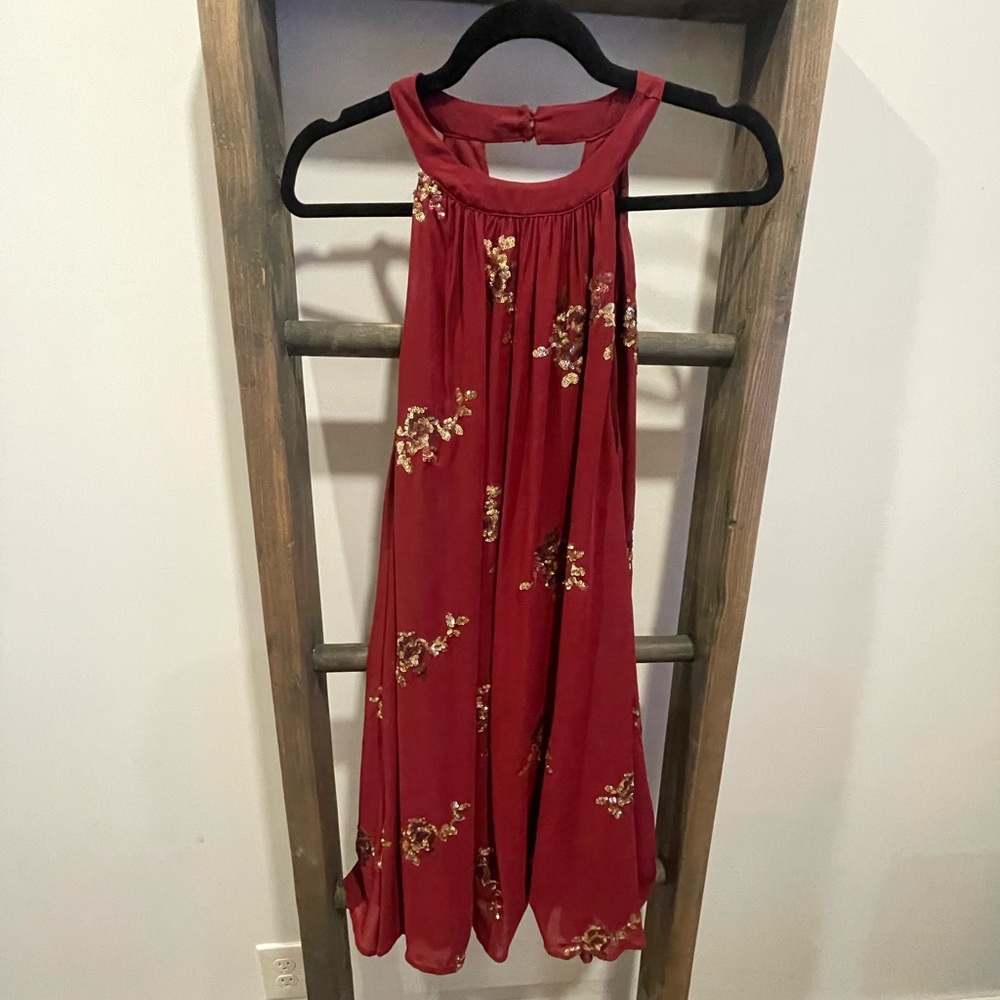 Red high neck cocktail dress